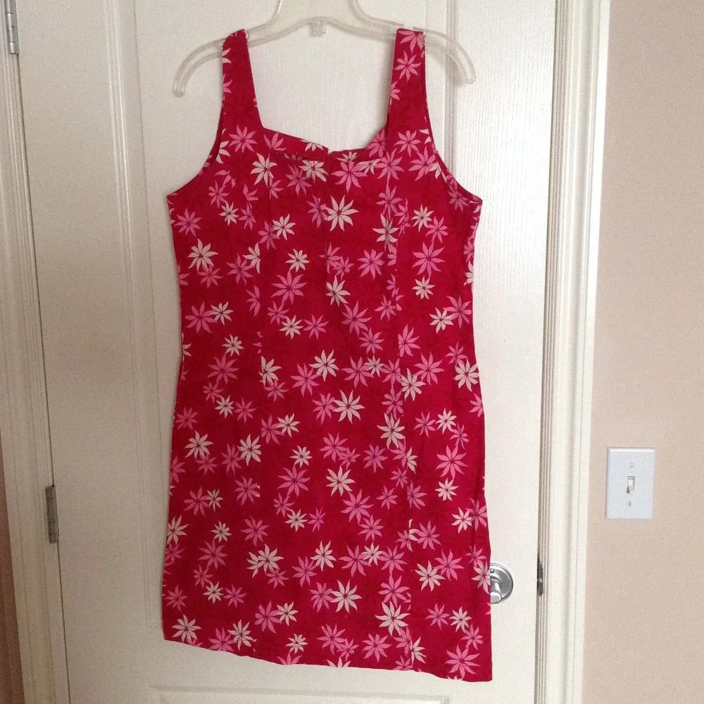 Reitmans Women's Shift Summer Midi Dress Pink Floral Sleeveless Cotton Size 15